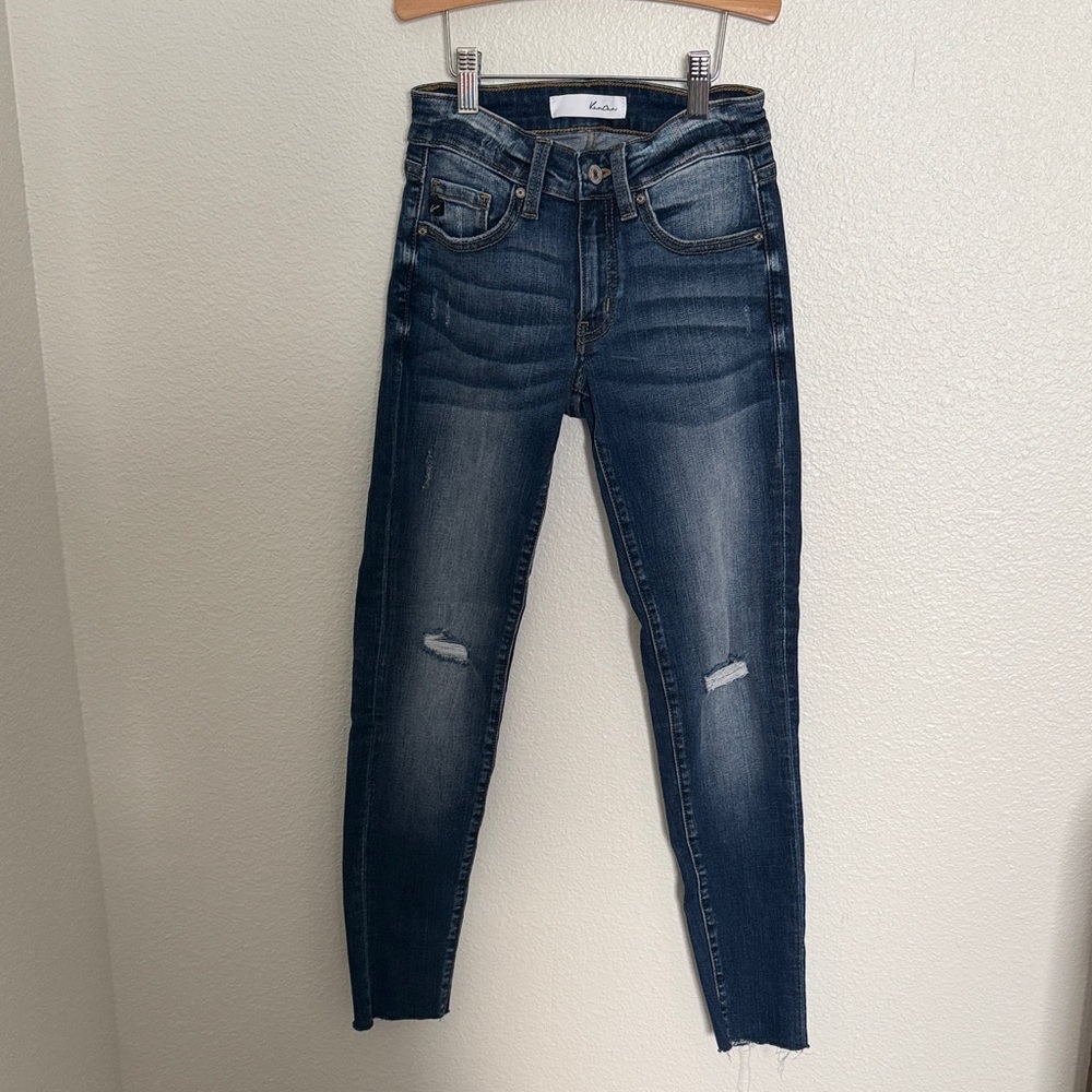 KanCan Navy Blue Skinny Jeans with Knee Rips